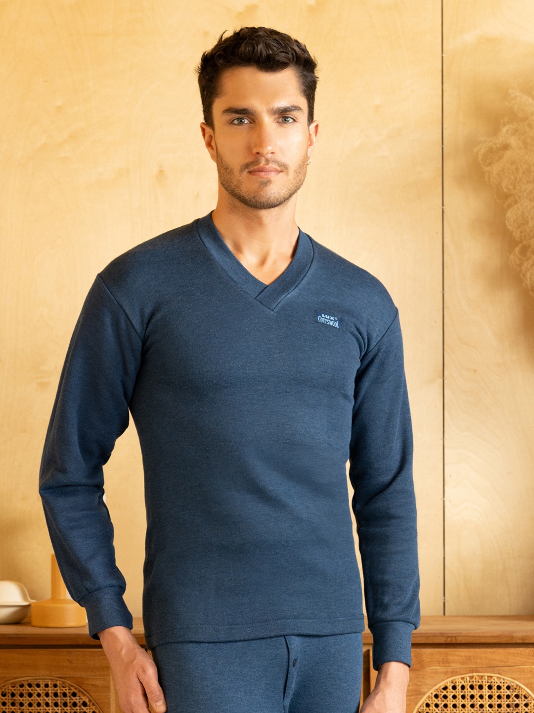 

Lux Cottswool Men Blue Solid Cotton Thermal Tops