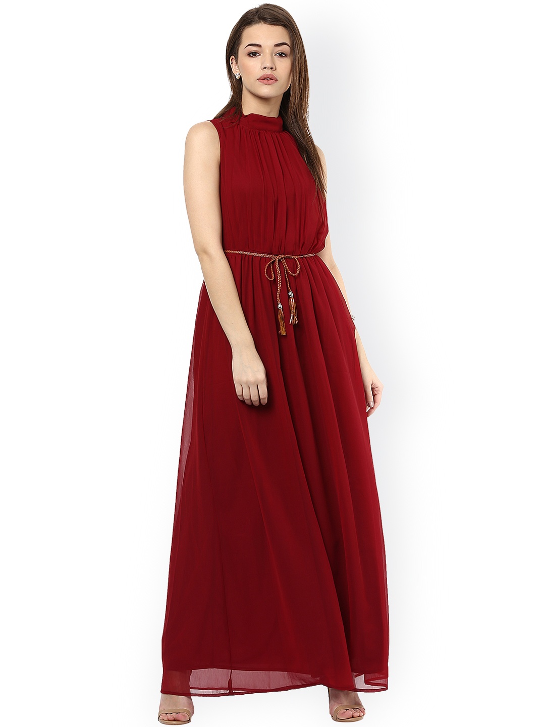 

La Zoire Women Maroon Solid Maxi Dress