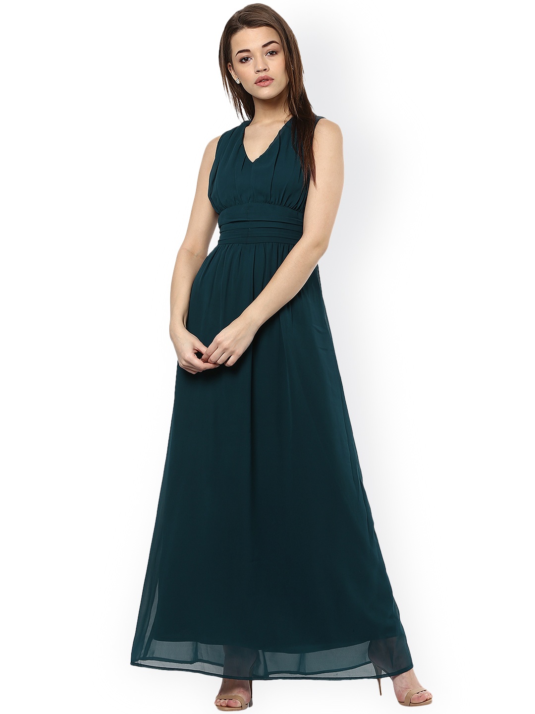 

La Zoire Women Teal Green Solid Maxi Dress