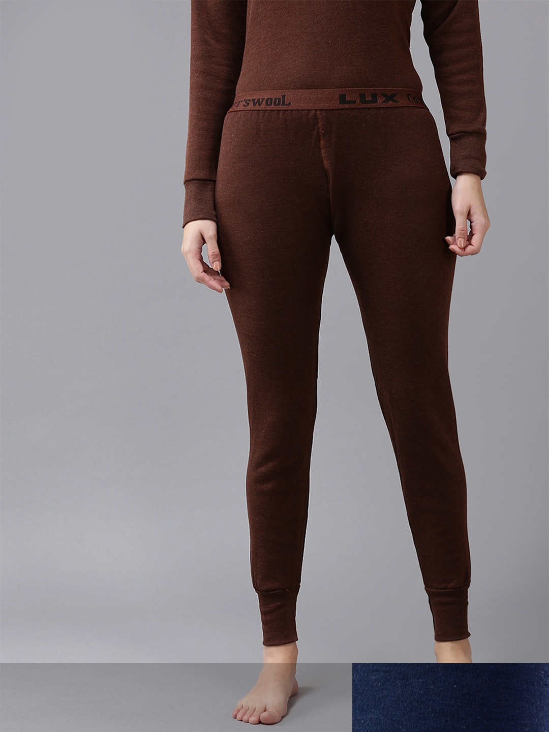 

Lux Cottswool Women Blue & Brown Pack Of 2 Solid Cotton Thermal Bottoms