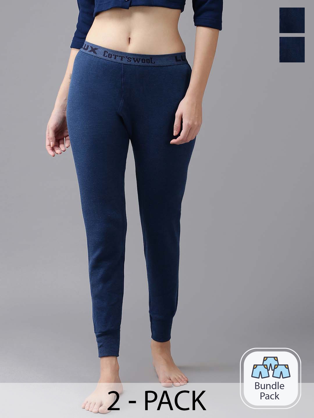 

Lux Cottswool Women Pack Of 2 Blue Solid Cotton Thermal Bottoms