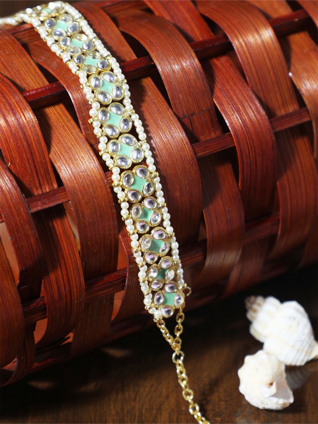 

KARATCART Women Lime Green & Gold-Toned Embellished Hairband