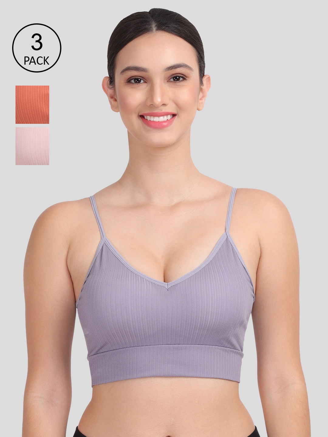 

Amour Secret Women Pack Of 3 Lightly Padded & Non-Wired Seamless Bra-S024_Blu_Rbn_Rst, Blue