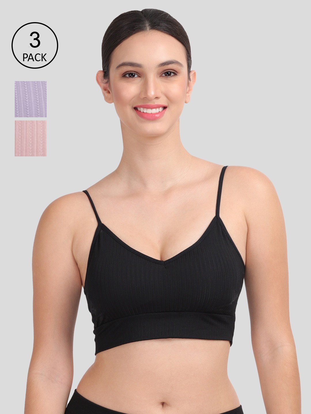 

Amour Secret Women Pack Of 3 Lightly Padded & Non-Wired Seamless Bra-S024_Blk_Blu_Muv, Blue