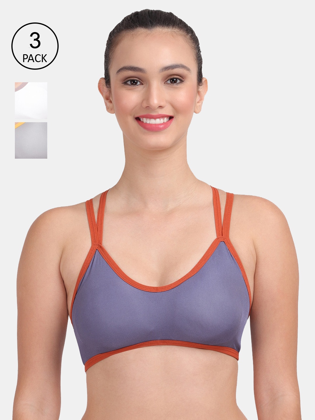 

Amour Secret Women Pack Of 3 Lightly Padded & Non-Wired Seamless Bra-S3004_Blu_Gry_Wht, White