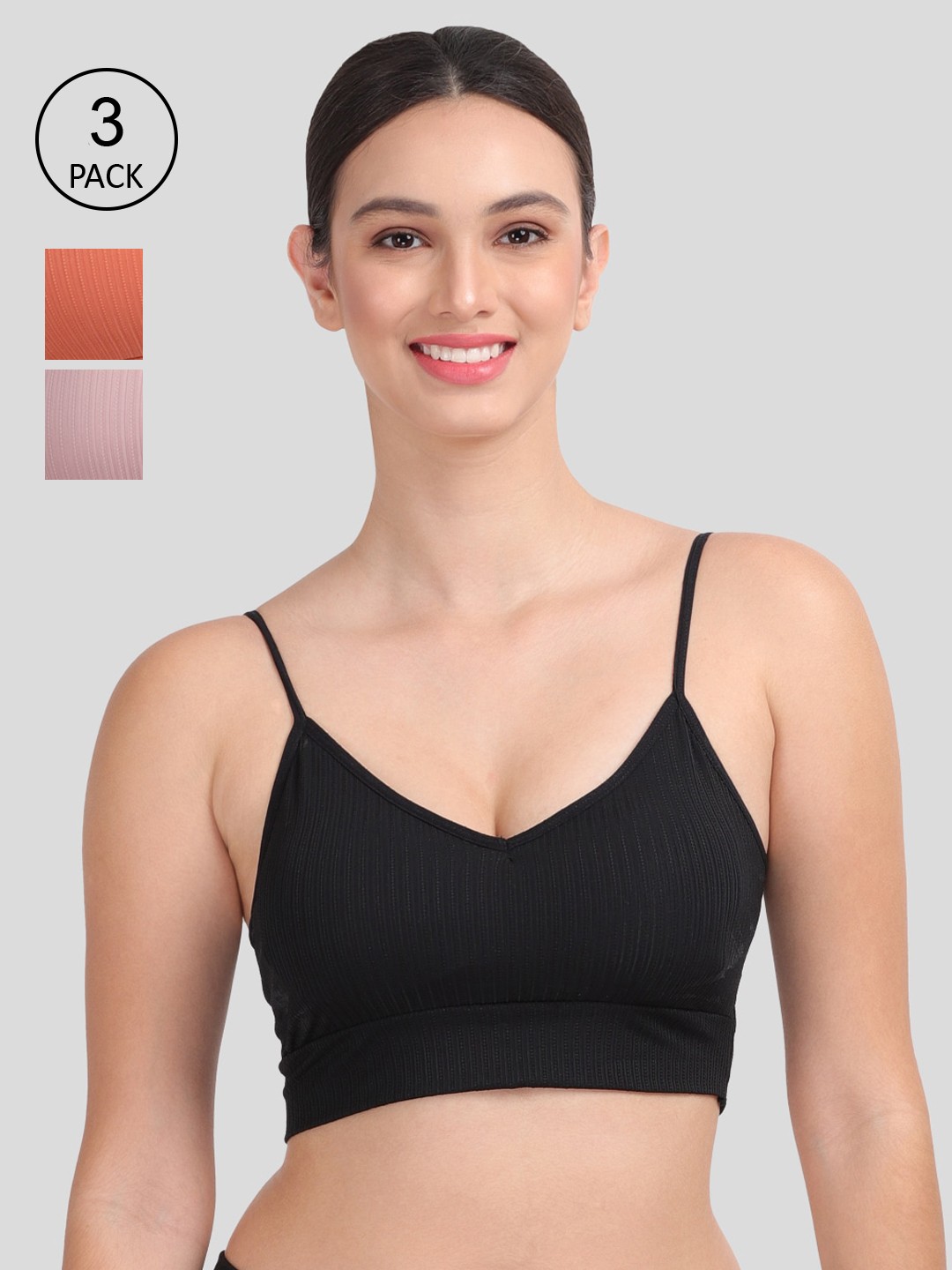 

Amour Secret Pack of 3 Black & Rust Dry Fit Sports Bra