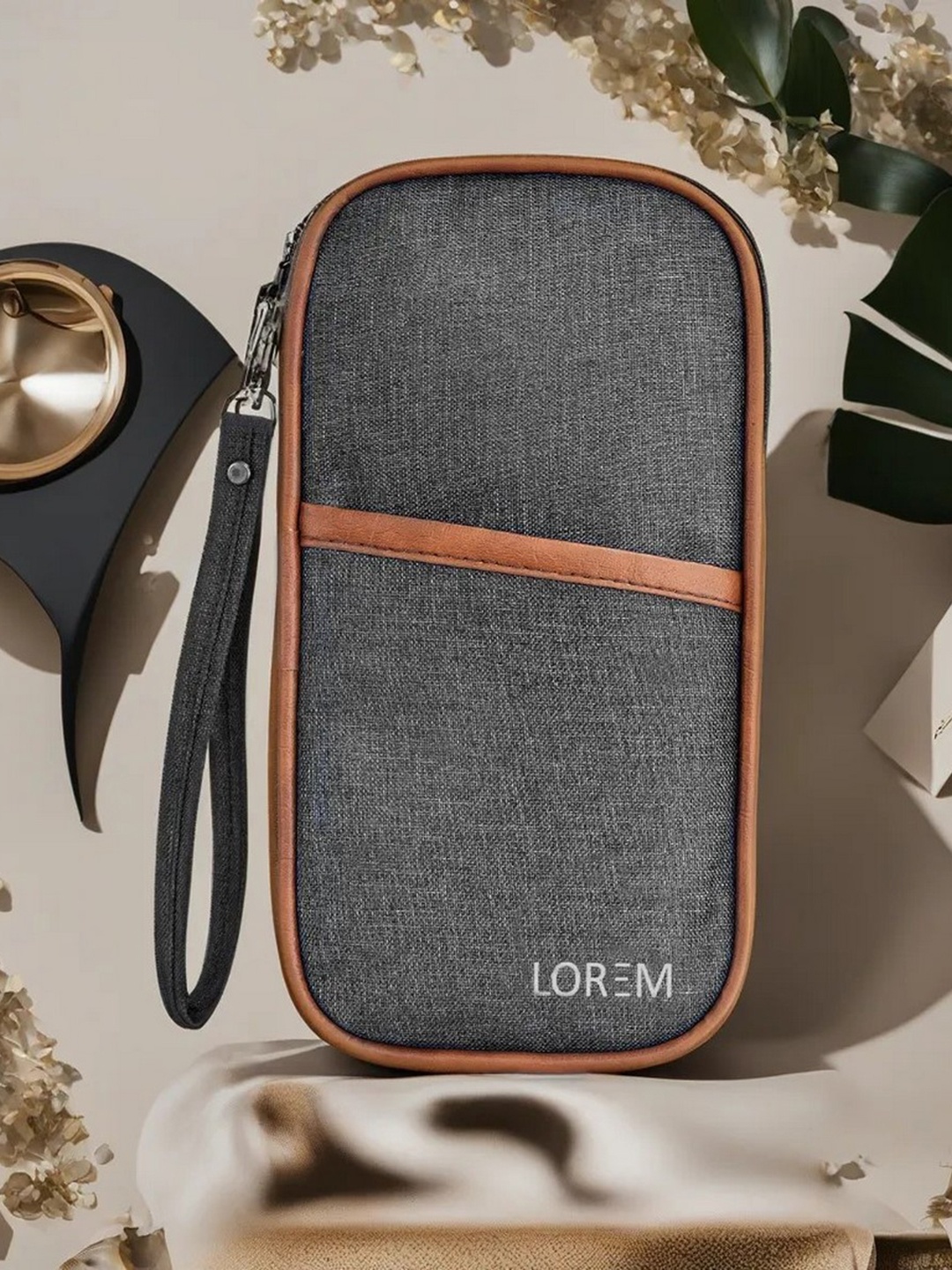 

LOREM Unisex Grey & Brown Textured Passport Holder with Passport Holder