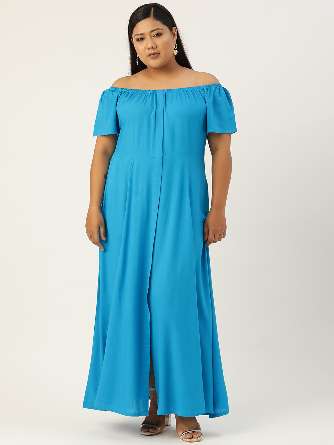 

theRebelinme Women Plus Size Turquoise Blue Off-Shoulder Maxi Dress