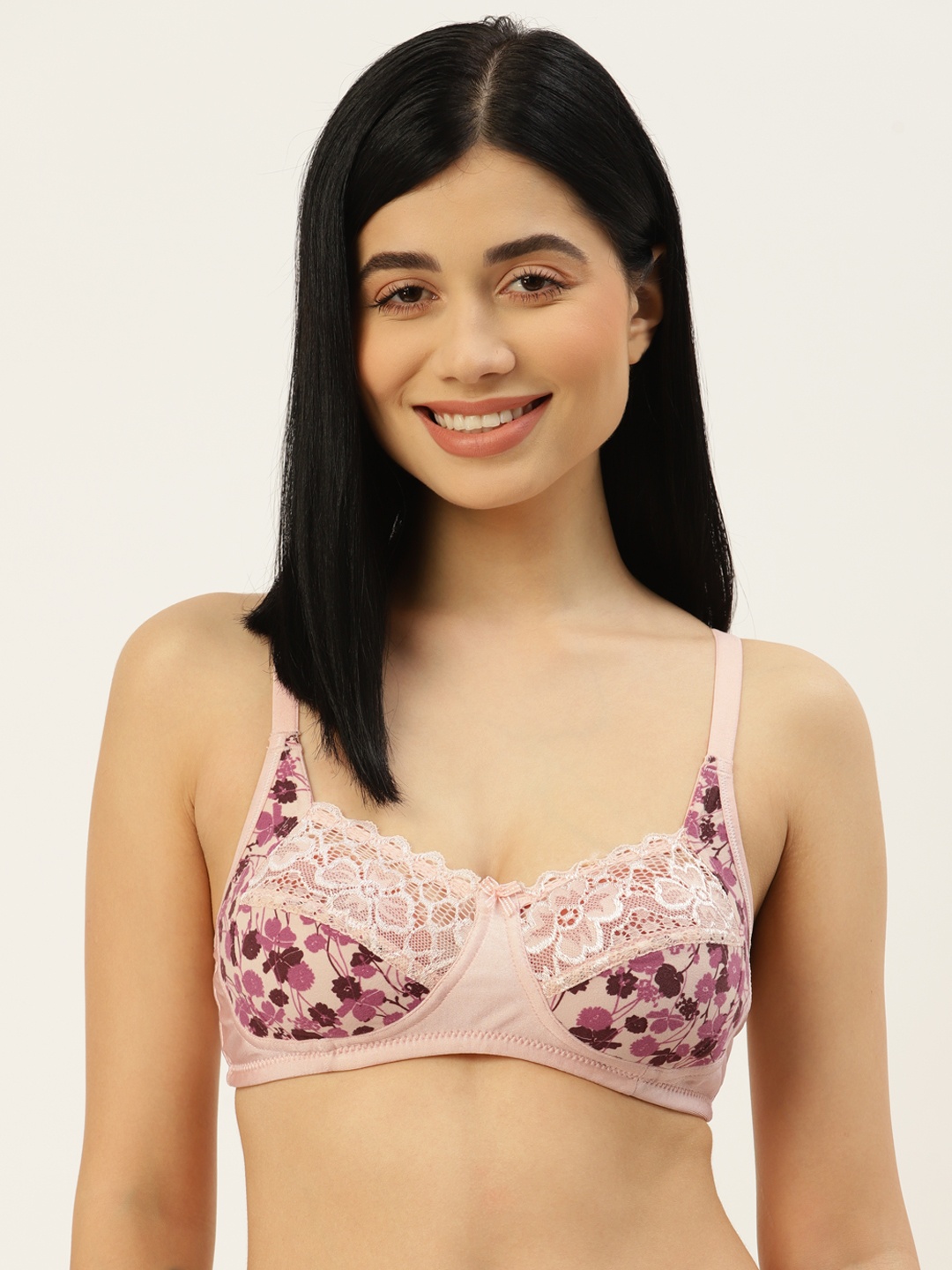 

Leading Lady Peach-Coloured Floral Bra