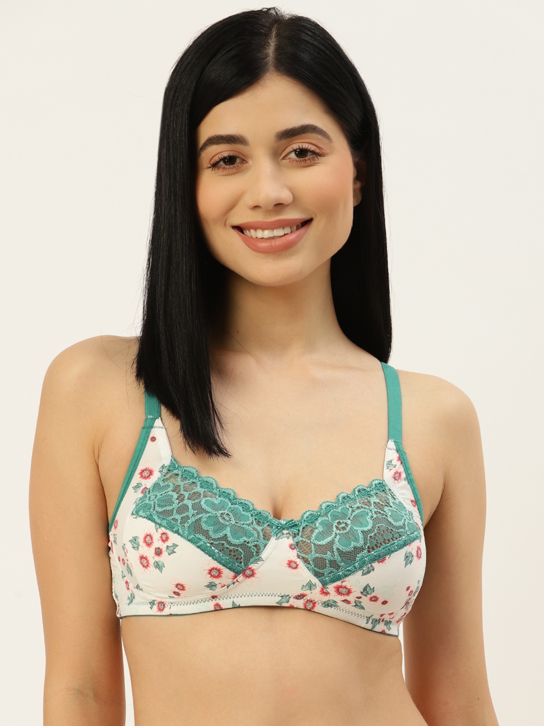 

Leading Lady White & Sea Green Floral Bra