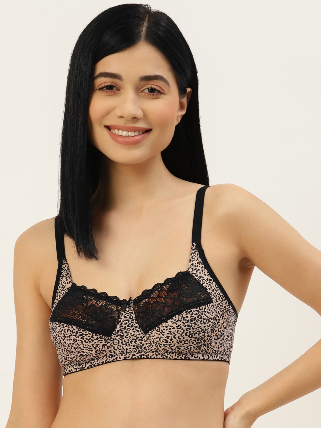 

Leading Lady Beige & Black Floral Bra