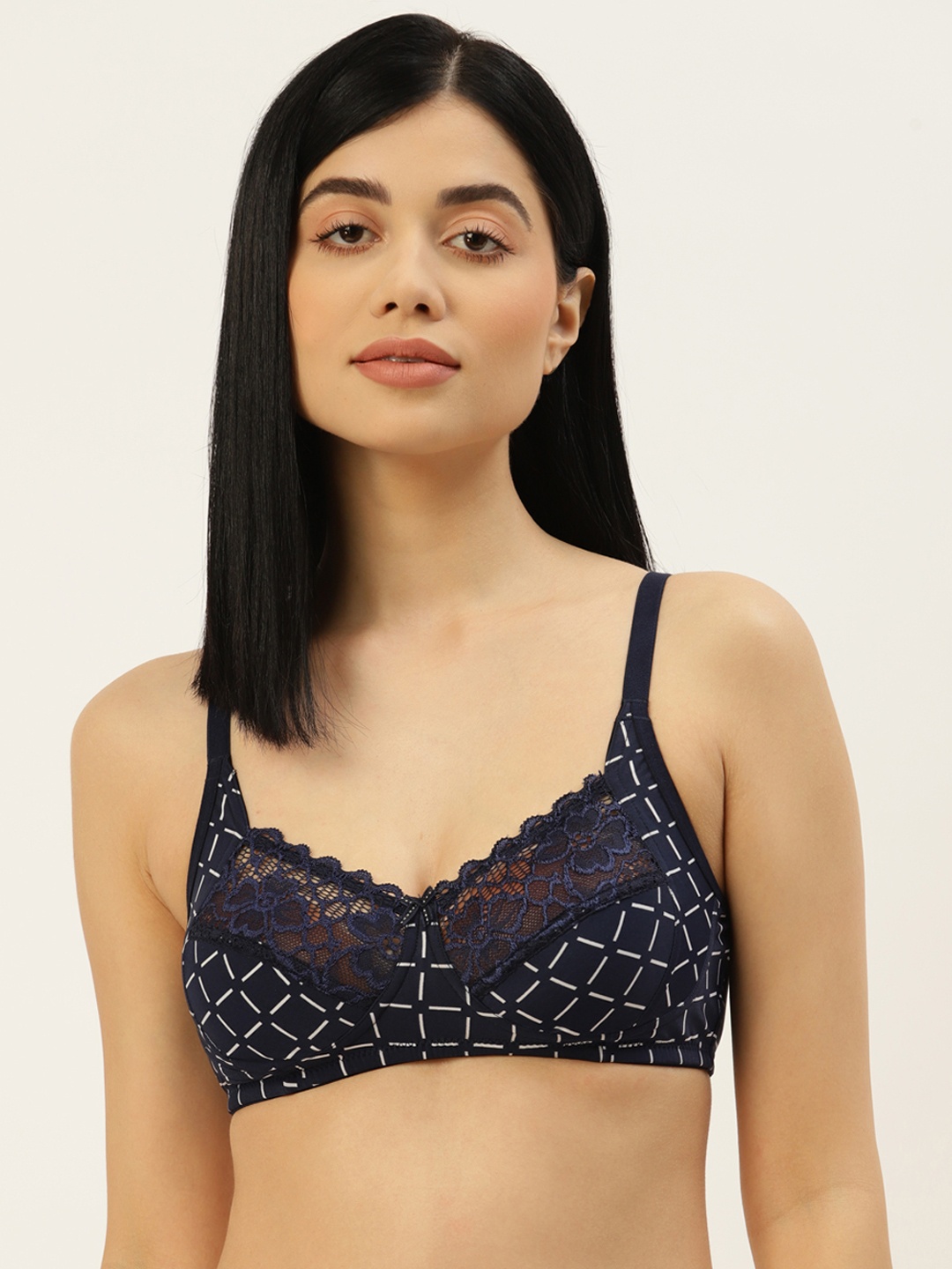 

Leading Lady Navy Blue & White Checked Bra