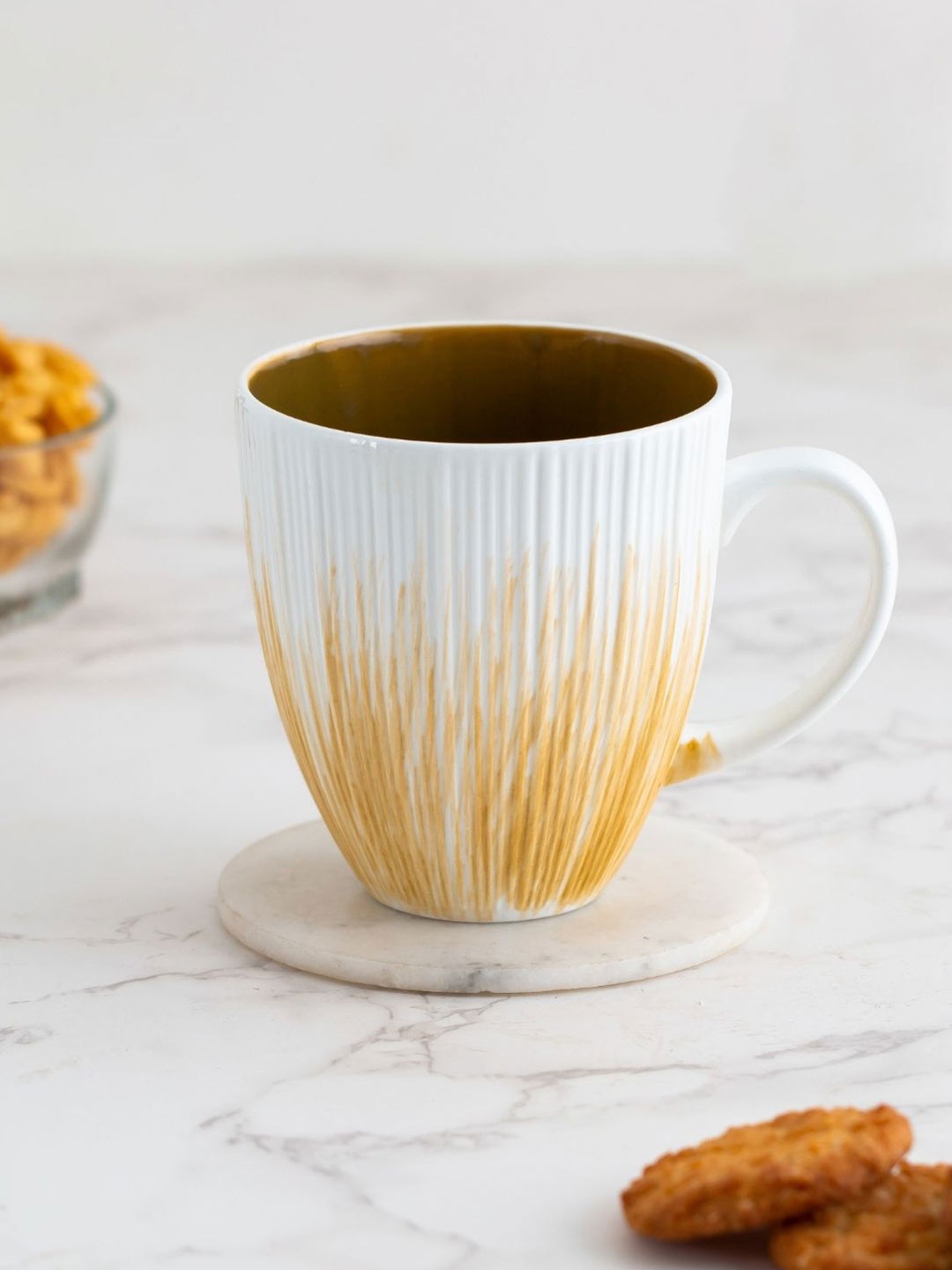 

CLAY CRAFT Set of 2 White Dishwasher &Microwave Safe Ceramic Vertis Mugs 350 ml Each