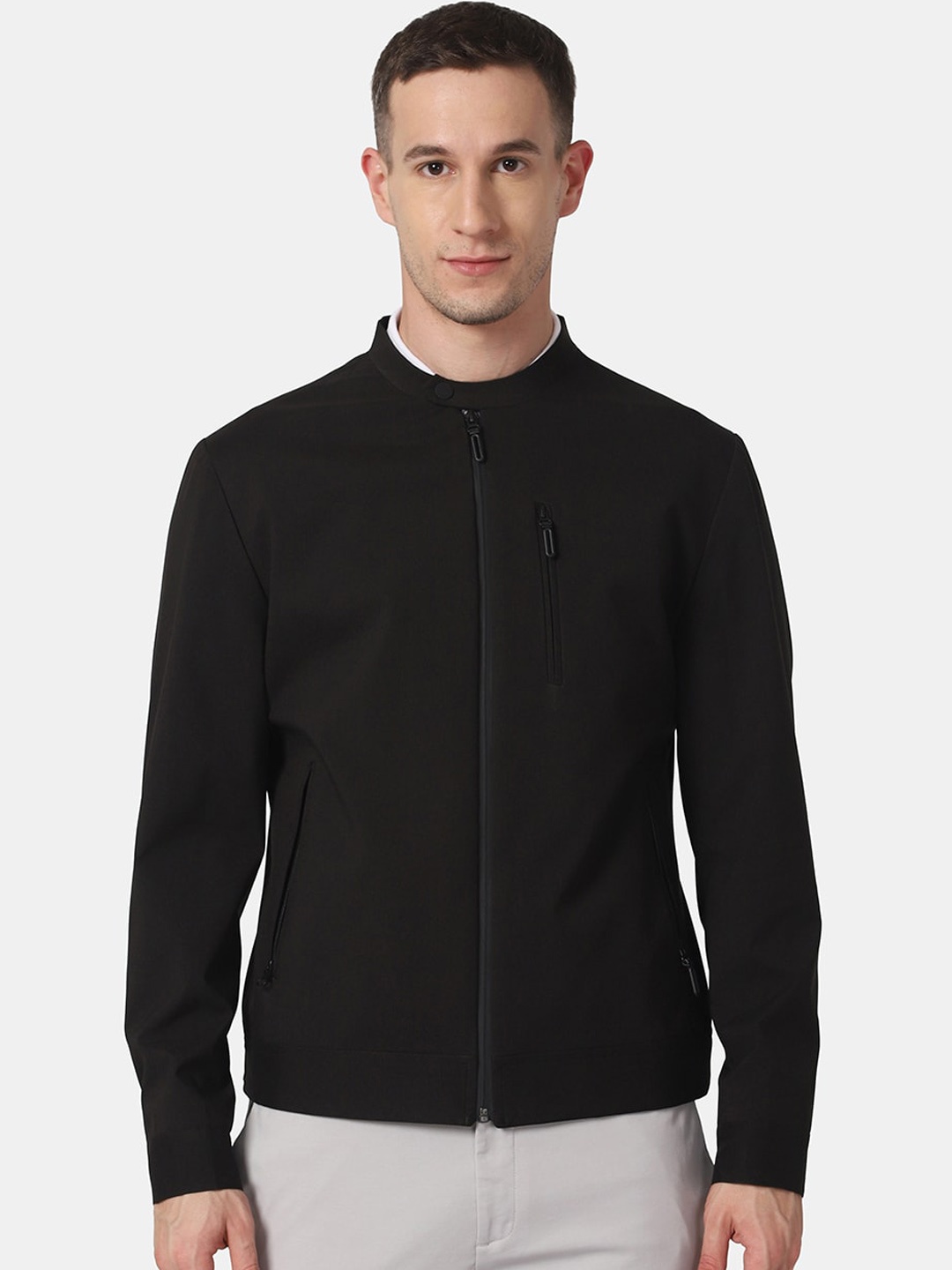 

Blackberrys TechPro Collection Men Black Solid Sporty Zipper Jacket