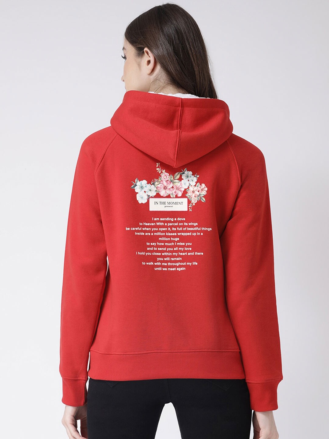 

Club York Women Red Printed Hooded Sweatshirt