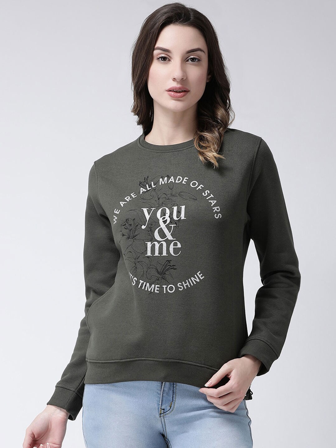 

Club York Women Olive Green Printed Sweatshirt