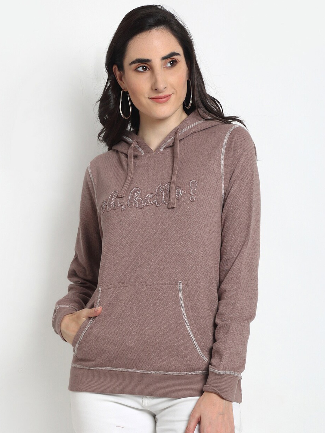 

Club York Women Mauve Printed Hooded Sweatshirt