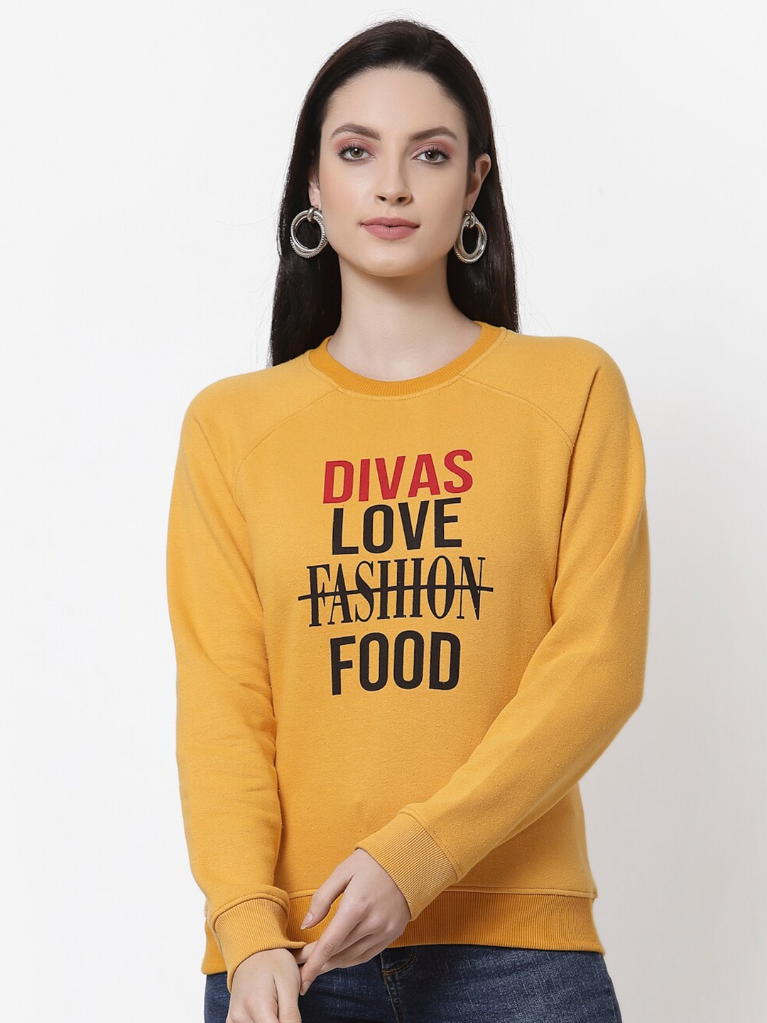 

Club York Women Yellow Printed Sweatshirt