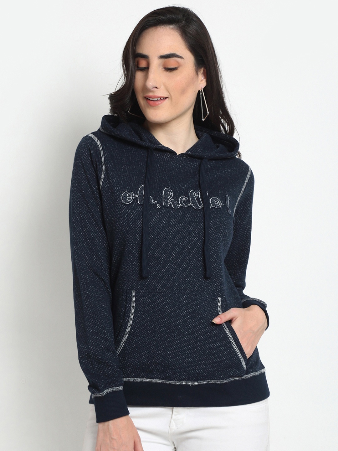 

Club York Women Navy Blue Printed Sweatshirt