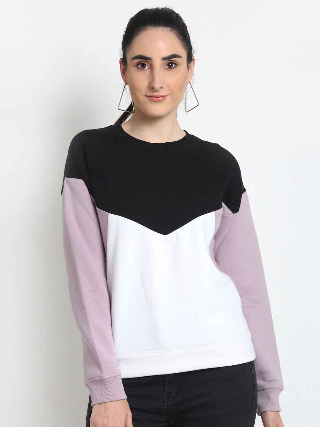

Club York Women Black Colourblocked Sweatshirt