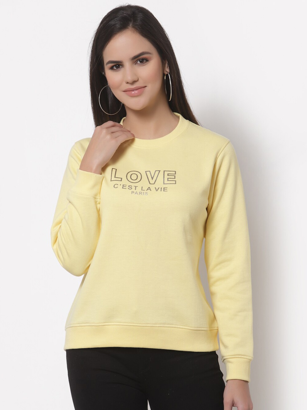 

Club York Women Yellow Printed Sweatshirt