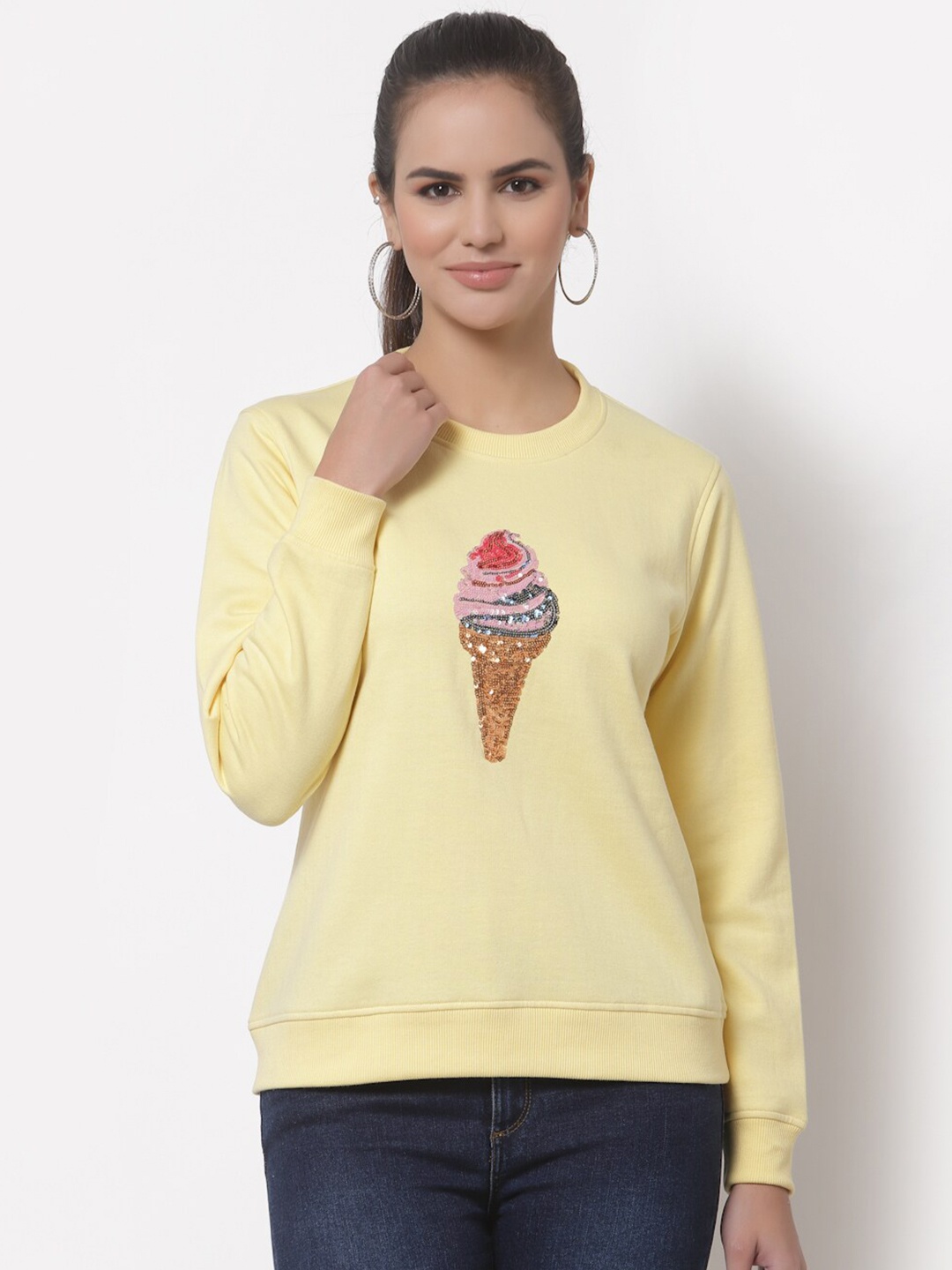 

Club York Women Yellow Printed Sweatshirt