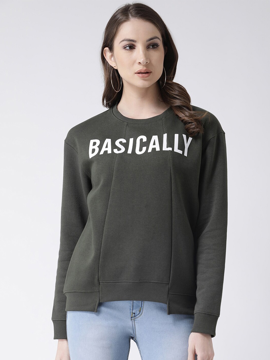

Club York Women Grey Typography Printed Sweatshirt