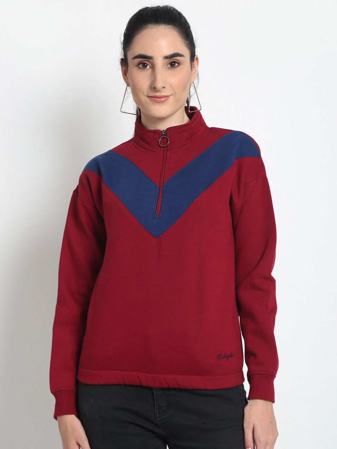 

Club York Women Red Colourblocked Sweatshirt