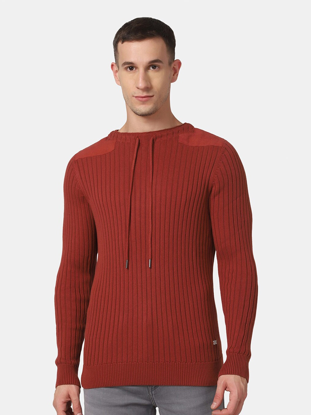 

Blackberrys Men Rust Self Design Pullover