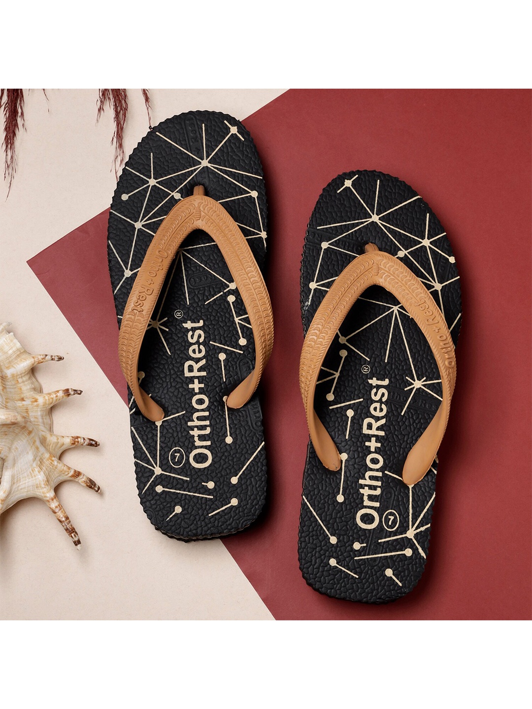 

Ortho Rest Women Black & Brown Printed Rubber Thong Flip-Flops