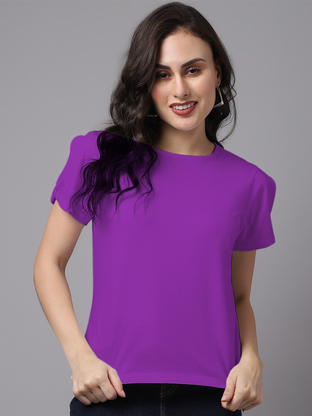 

Friskers Women Purple Solid High-Low Cotton Top