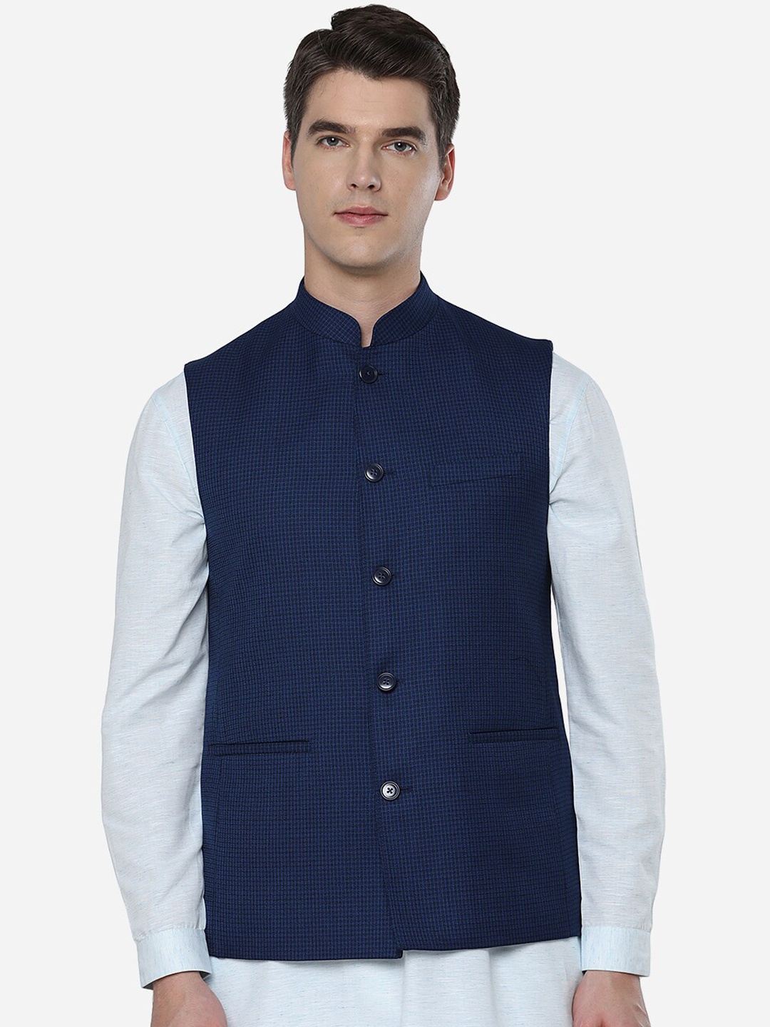 

JADE BLUE Men Blue Checked Tailored Jacket