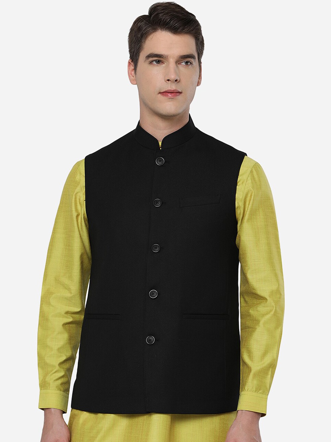 

JADE BLUE Men Black Solid Nehru Jacket