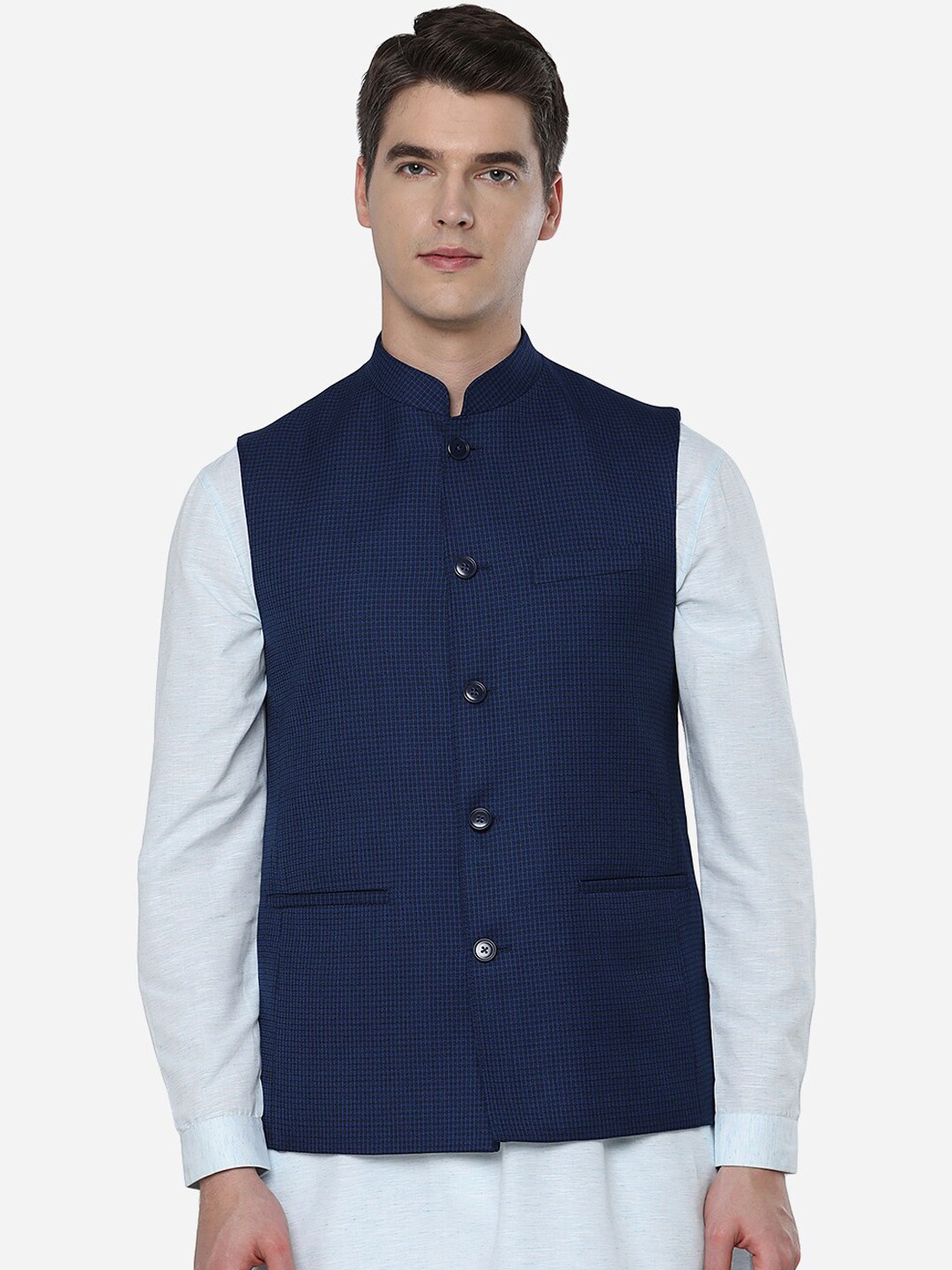 

JADE BLUE Men Black Men Solid Nehru Jacket