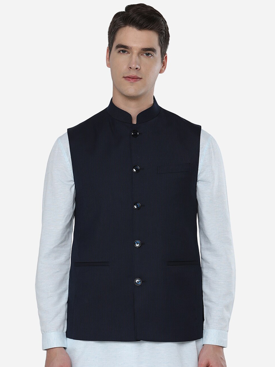 

JADE BLUE Men Black Solid Nehru Jacket