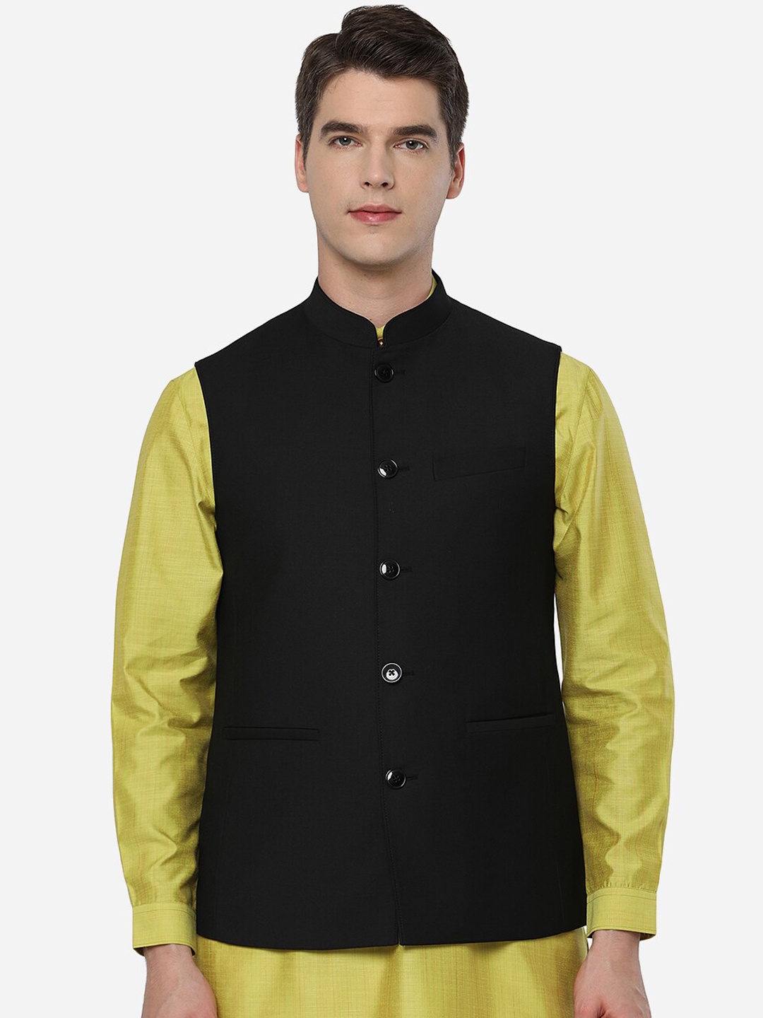 

JADE BLUE Men Black Solid Nehru Jacket