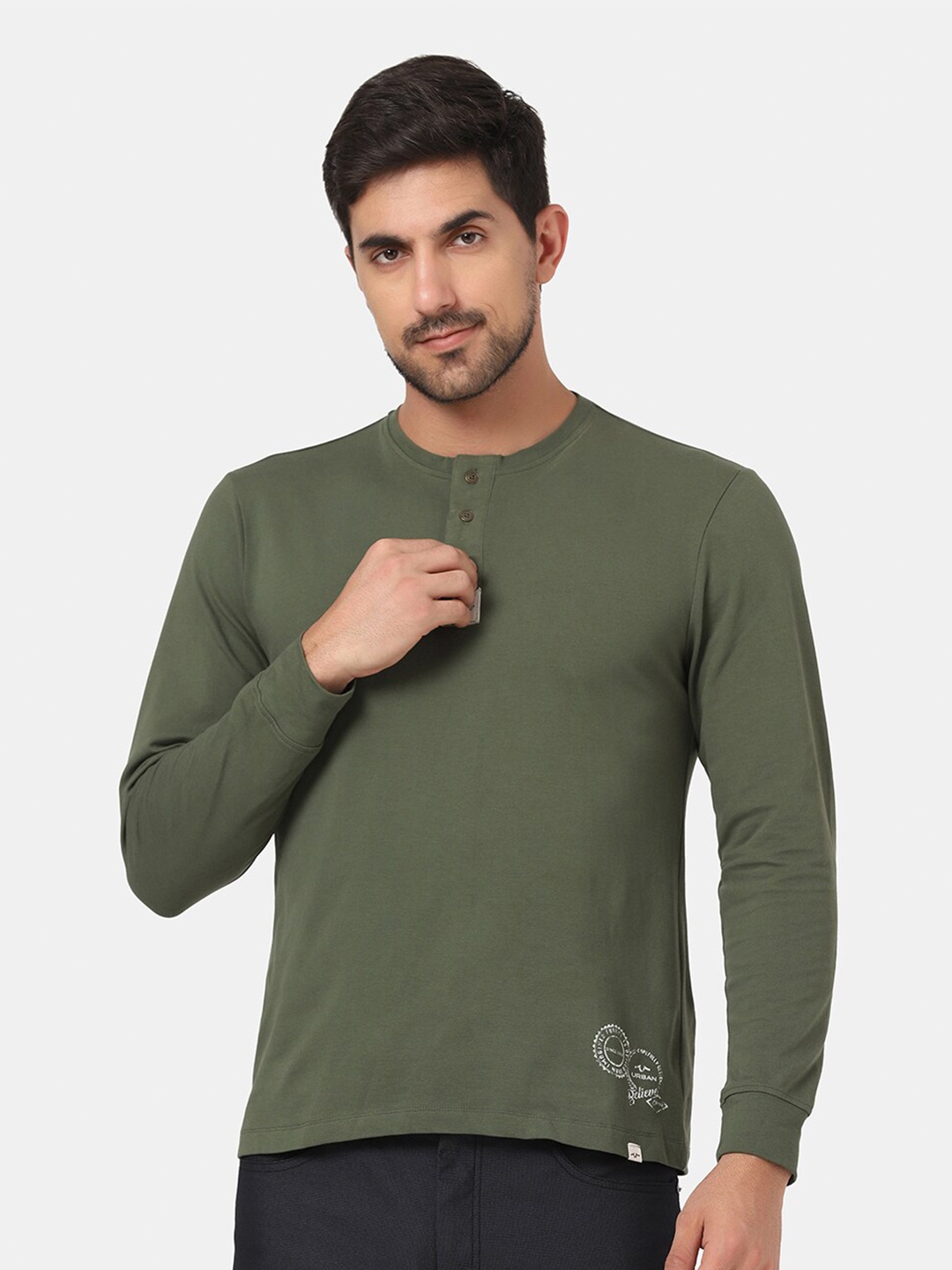 

Blackberrys Men Mercerized Henley Collar Tshirt, Olive