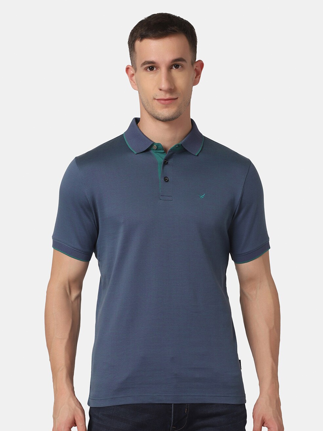 

Blackberrys Men Blue Solid Polo Collar Slim Fit T-shirt