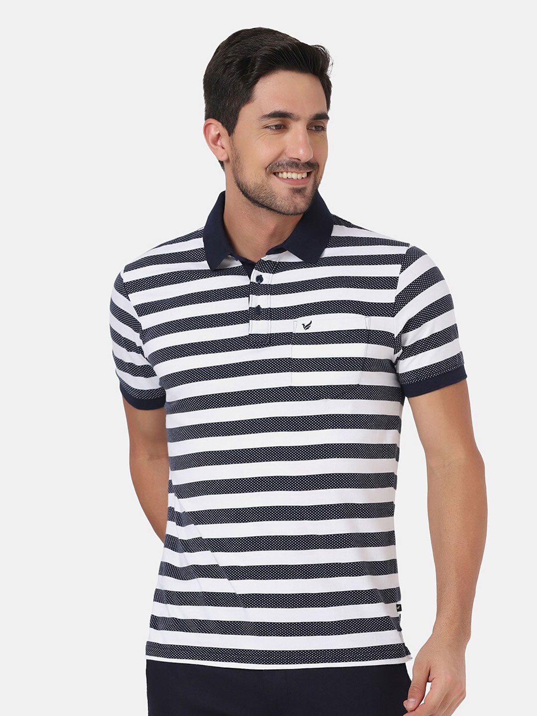 

Blackberrys Men Navy Blue Striped Polo Collar Slim Fit T-shirt