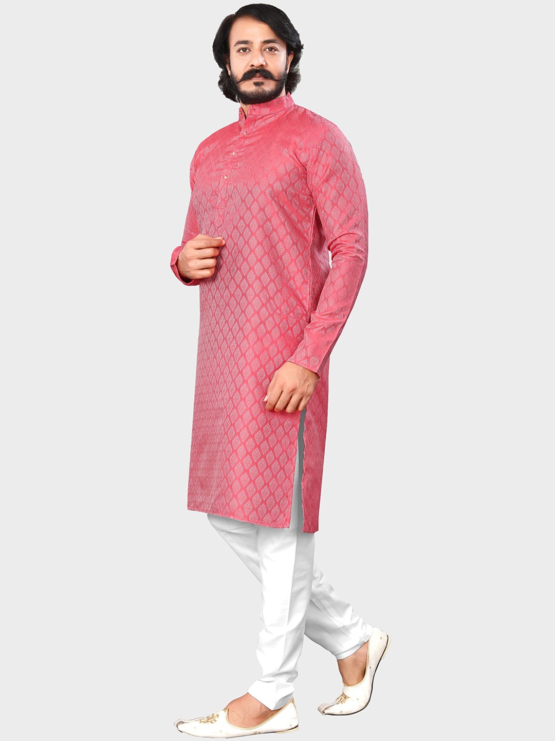 

amzira Men Pink Ethnic Motifs Kurta with Dhoti Pants