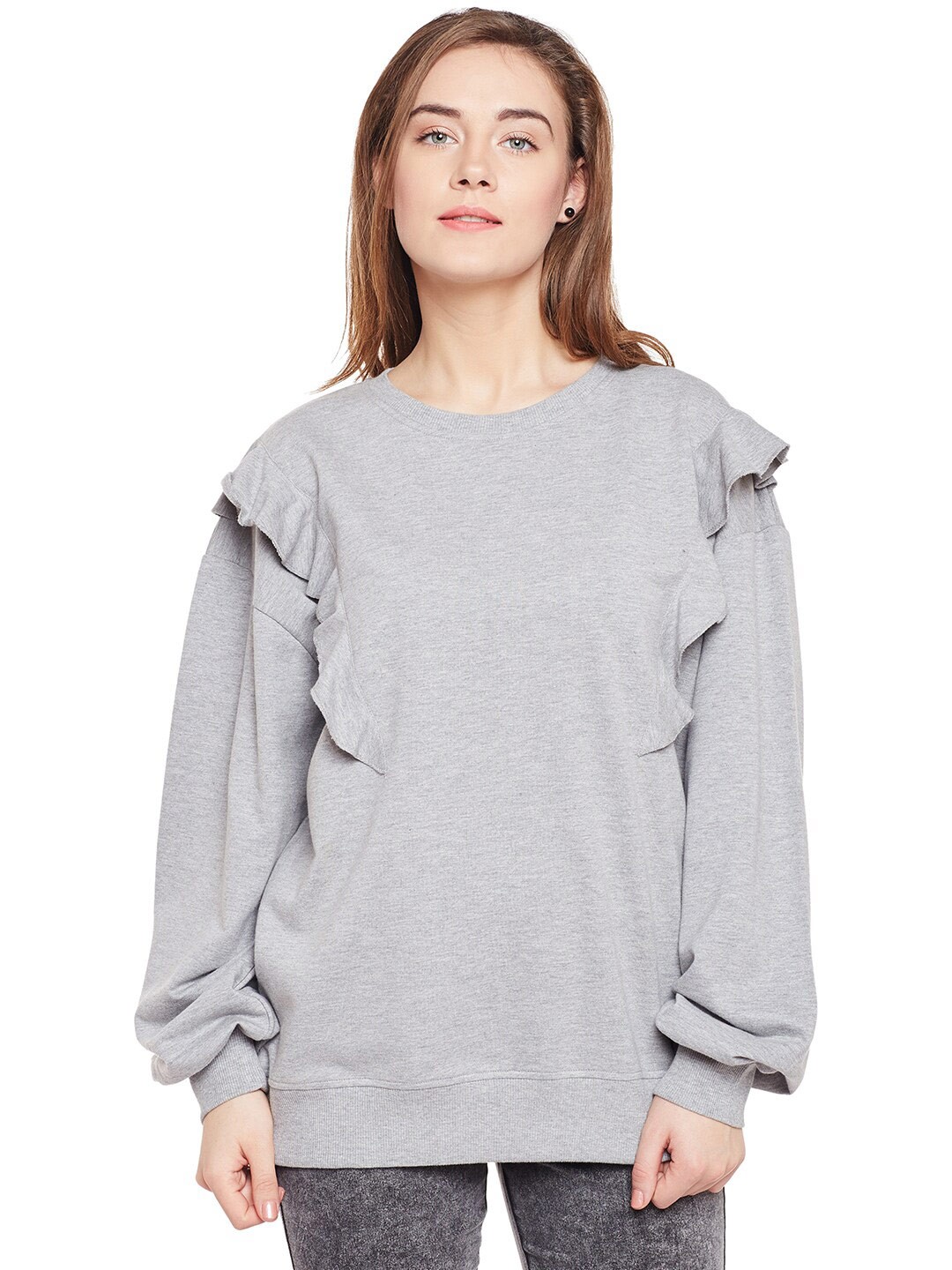 

Club York Women Grey Solid Sweatshirt