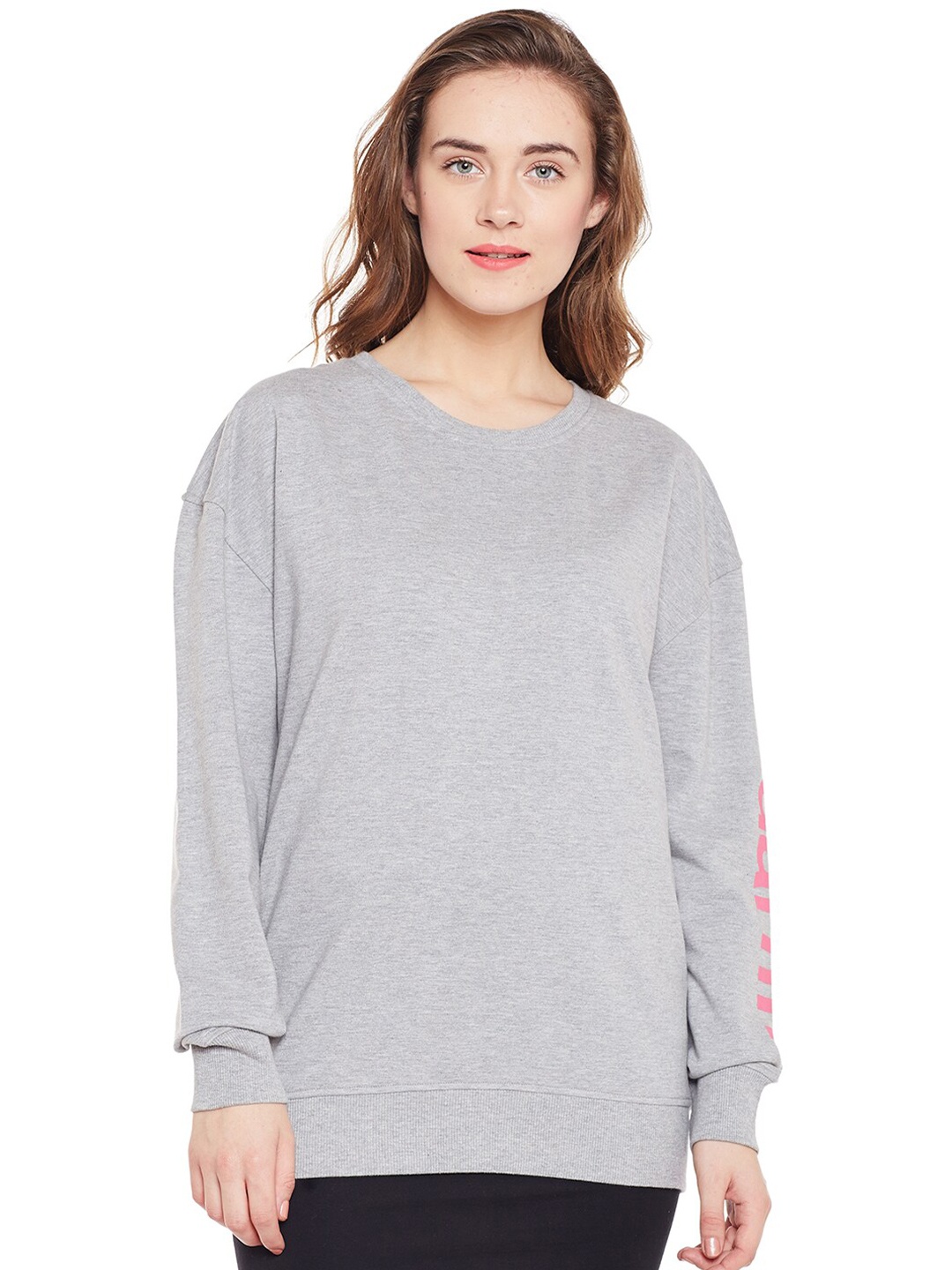 

Club York Women Grey Solid Drop Shoulder Sweatshirt