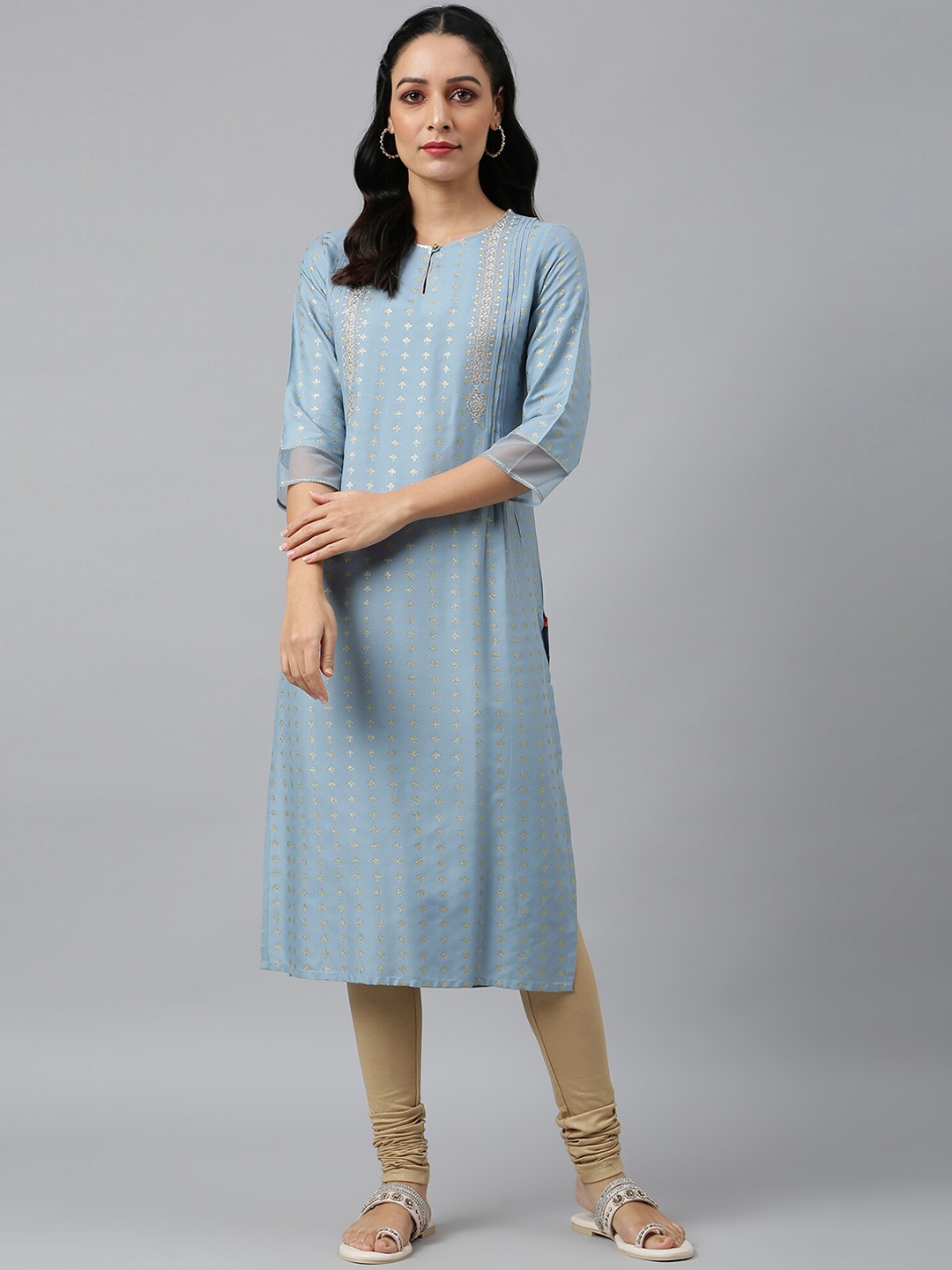 

W Women Blue Ethnic Motifs Printed Floral Kurta