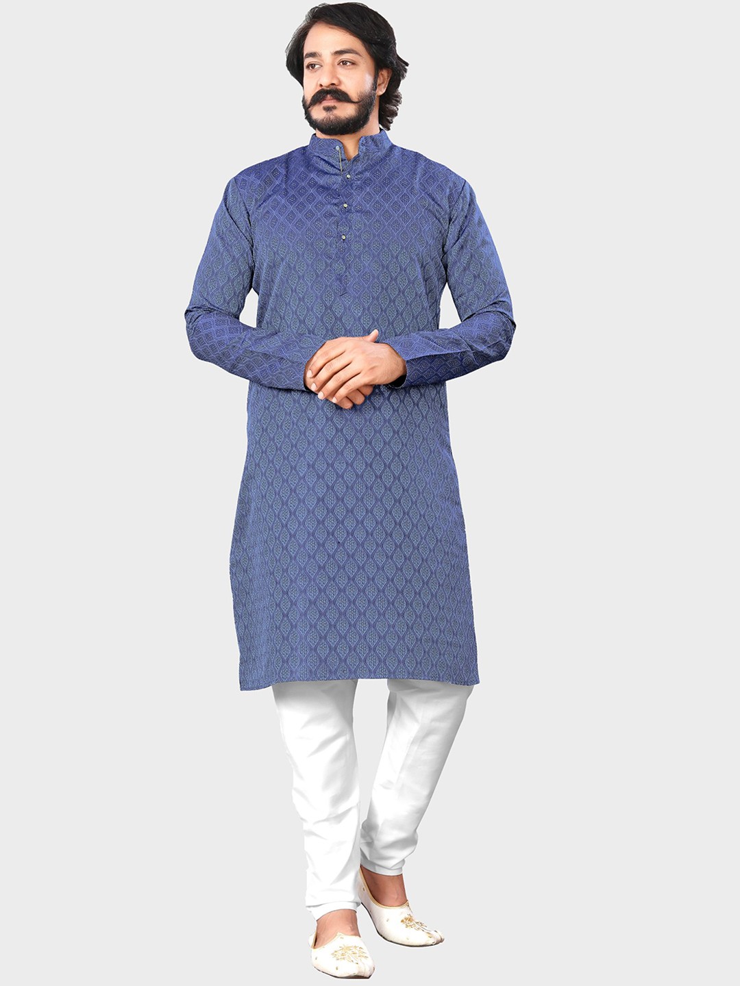 

amzira Men Blue Self Designed Straight Kurta with Pyjamas