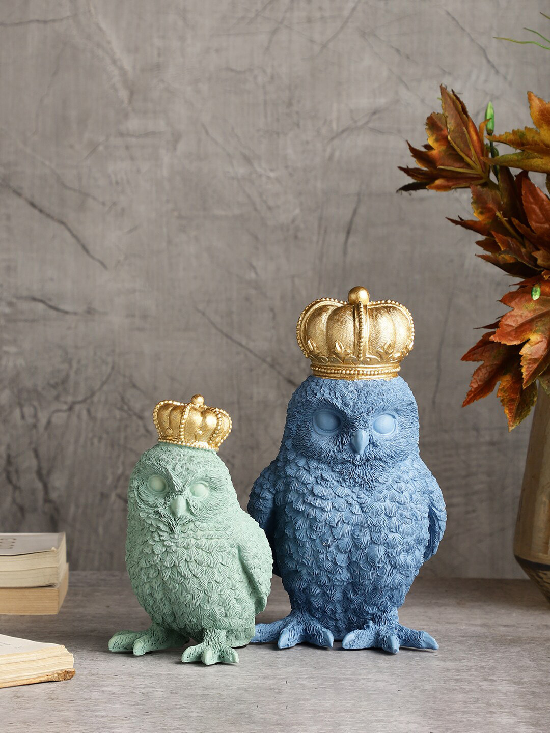 

OddCroft Set Of 2 Royal Owl Showpieces, Blue