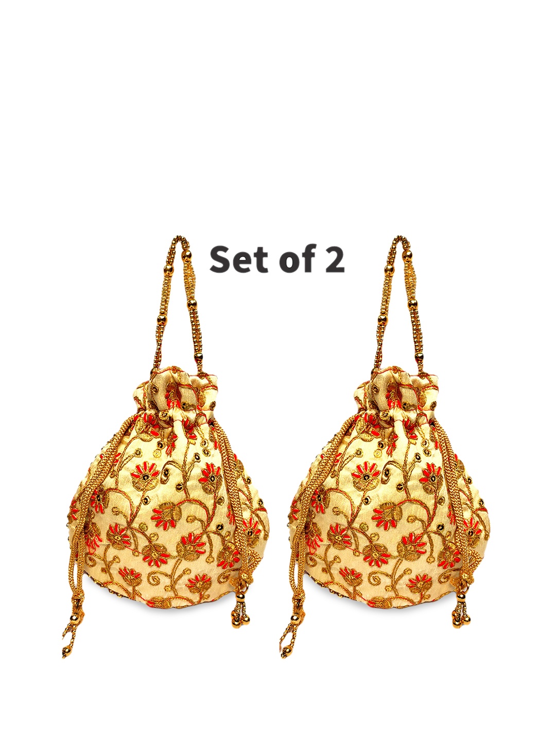 

CRAYTON Set of 2 Red & Gold-Toned Embroidered Potli Clutch