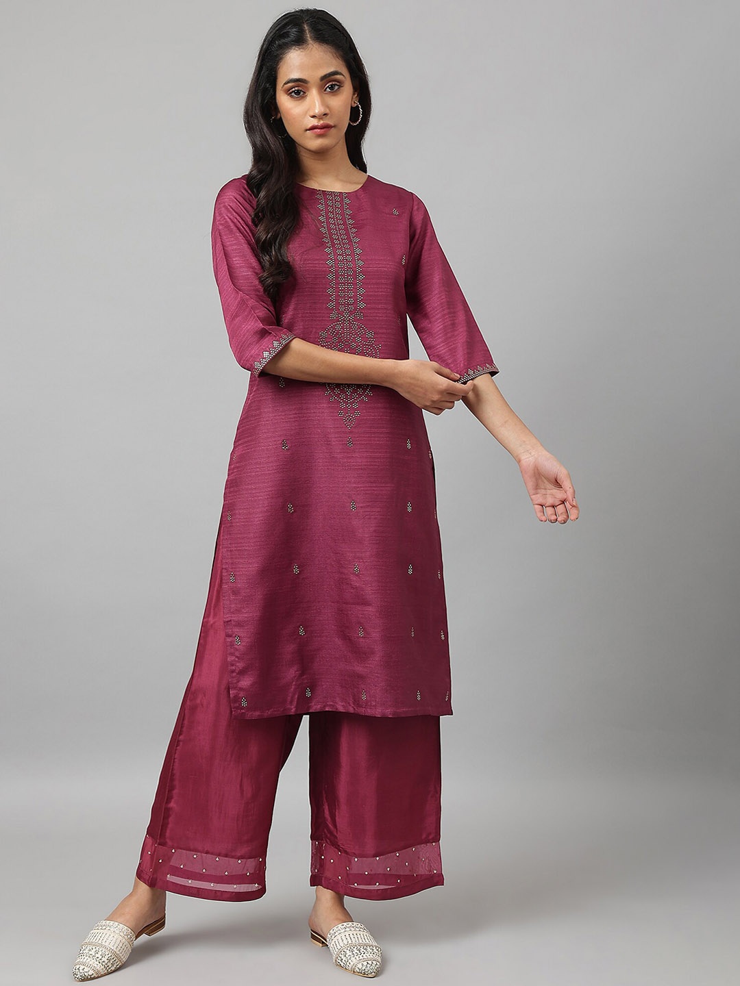 

W Women Purple Yoke Design Embellished Kurta