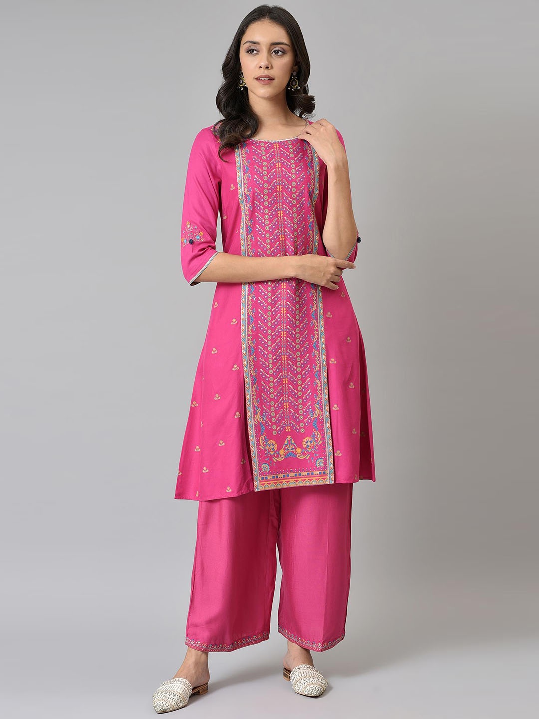 

W Women Pink Printed Sequined Embellished Kurta