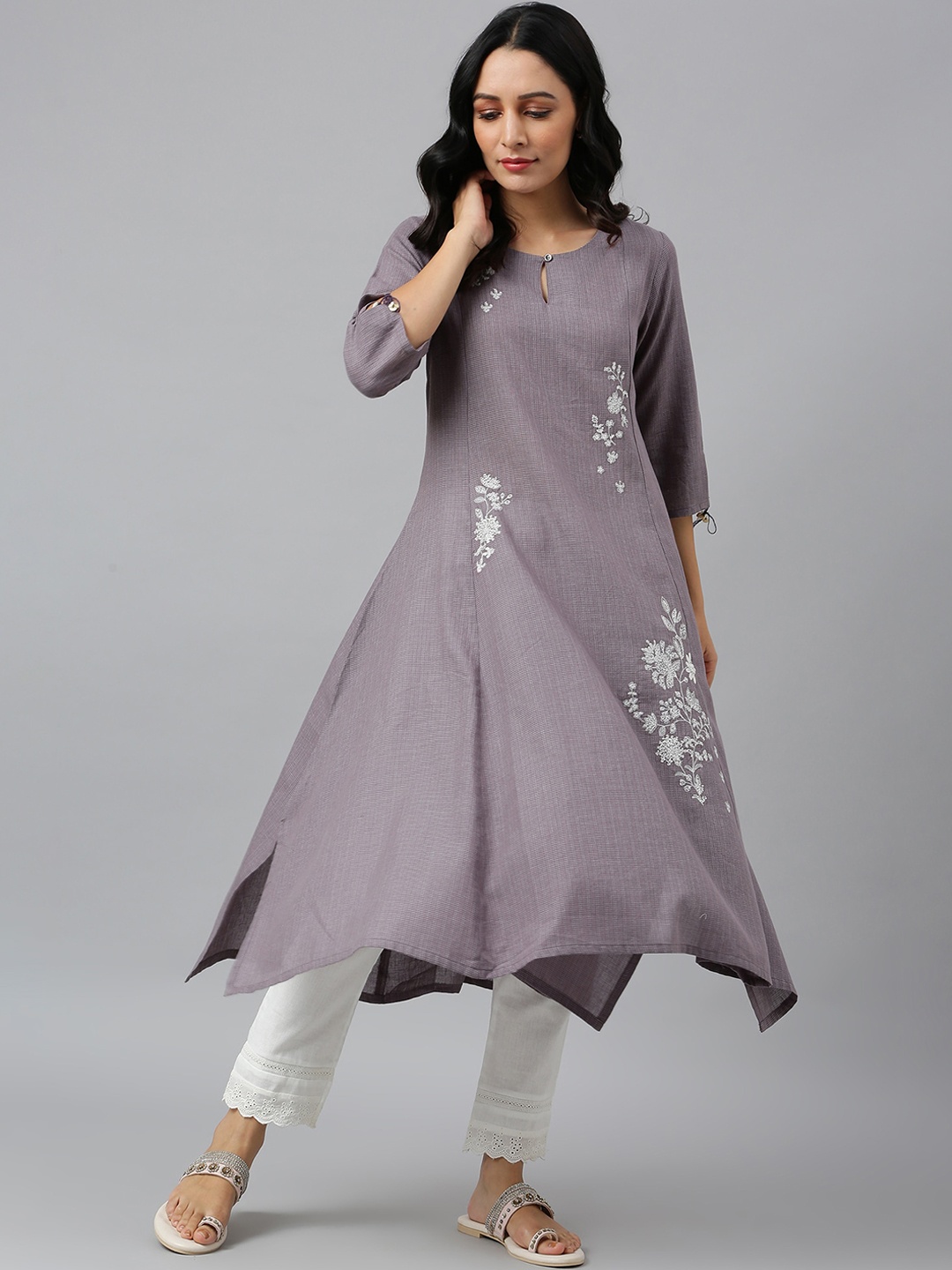 

W Women Straight Cotton Kurta, Purple