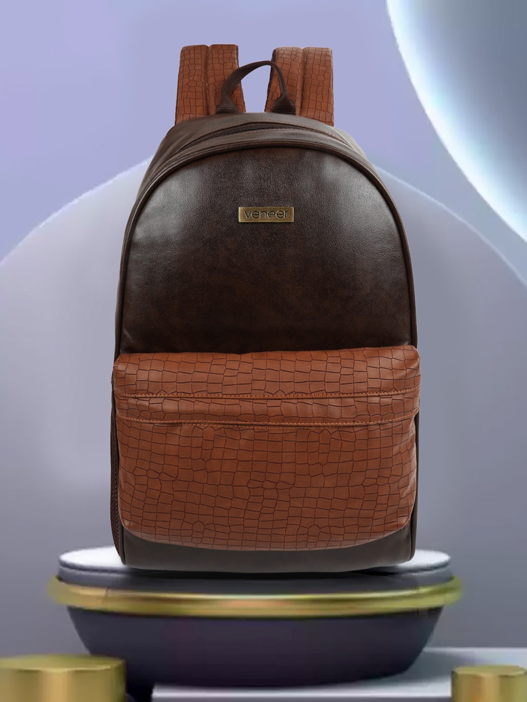 

Veneer Unisex Brown & Black Colourblocked Backpack